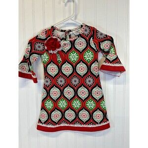 Counting Daisies Holiday Christmas Ornament Dress 4T Bell Sleeves W/ Lace Trim‎